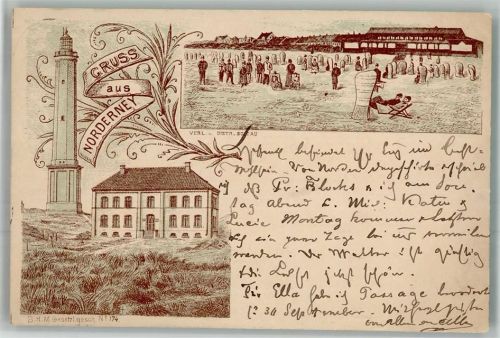 Norderney 1890 Leuchtturm Lithographie