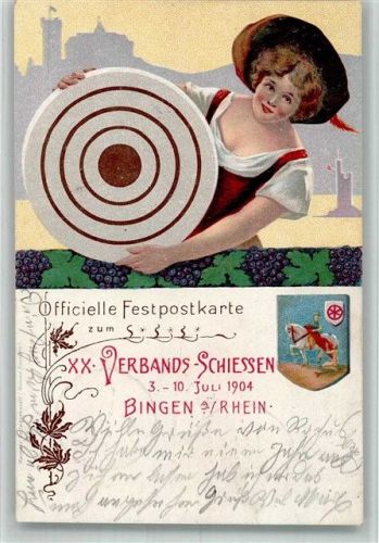 Bingen 1904 Festpostkarte Schütze Schießscheibe Lithogrhie