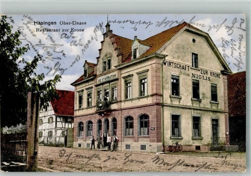 Hesingue 1916 Gasthaus zur Krone Feldpost WK I Zensur geprüft