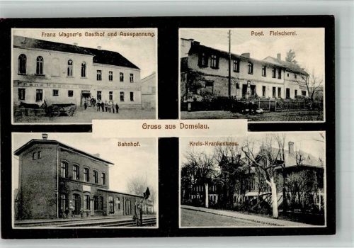 Domaslaw 1917 Postamt Fleischerei Gasthaus und Ausspannung Wagern Bahnhof Krankenhaus Feldpost WK I