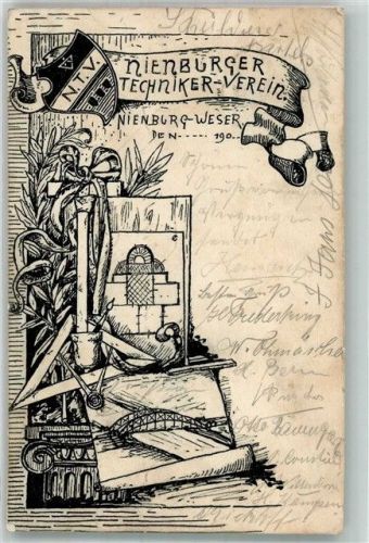 Nienburg 1905 Studentika Techniker-Verein Studenten-Wappen N.T.V. Zirkel Dreieck