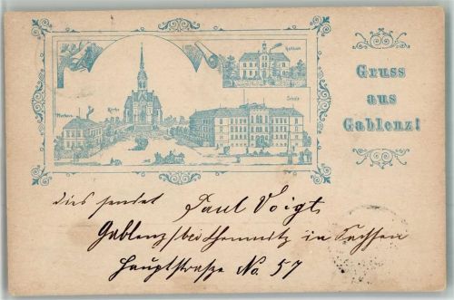 Gablenz 1899 Rathaus Schule Kirche Pfarrhaus Lithographie