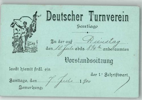 Santiago 1900 Republica de Chile Deutscher Turnverein Einladung zur Vorstandssitzung