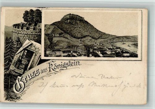 Königstein 1891 Vorläufer Druck um 1880 - 1889 Festung Königstein Brunnen Aussichtsturm