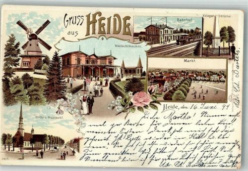Heide 1897 Windmühle Markt Bahnhof Kirche Südermarkt Gasthaus Waldschlößchen