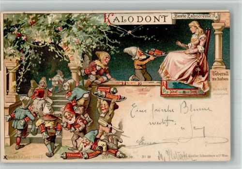 Wien 1901 Kalodont Zahncreme von Sarg `s & Sohn Serie 54 Nr. 18 Zwerg mit Tuben Lithographie