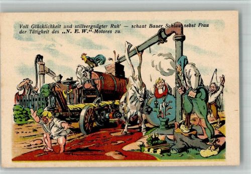 Hamburg N.E.W. Nordd. Elektromotorenwerk Karikatur Bauer und der N.E.W. Motor