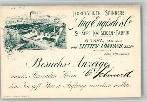 Stetten 1905 Lithographie Floretseiden-Spinnerei Aug. Engisch & Co Vertreterbesuchanzeige
