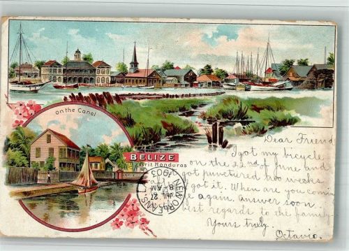 1903 Belize Belmopan Hafen on the Canal Lithographie