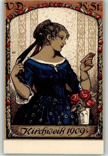 München V.D.K.ST.Kirchweih 1909 sign. HV , fachgerecht entfernte Leimspuren sonst TOP