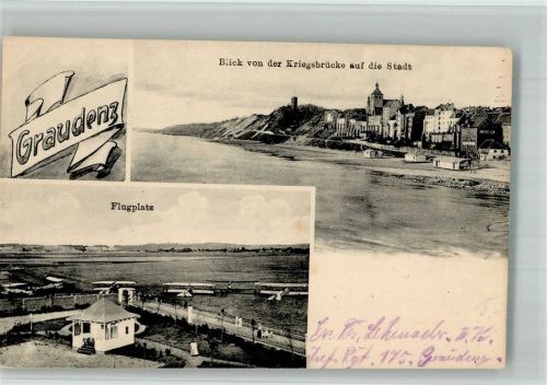 Graudenz 1918 Flugplatz Blick auf die Stadt Feldpost WK I
