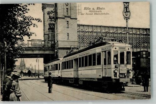 Köln Mülheim 901 Foto AK Abfahrtsstelle der Bonner Rheinuferbahn Triebwagen