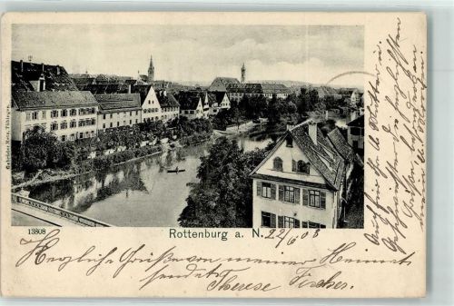 Rottenburg 1903 Brücke Kirche Ruderboot