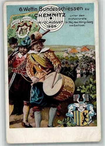 Chemnitz 1904 Trommler Wappen Fahne : Wettin Schützenbund
