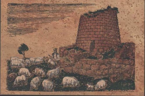 Nuraghe Santa Barbara Schafshirte in sardischer Tracht