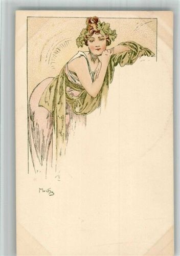 1899 Frauenschönheit Weinblätter im Haar Lithographie