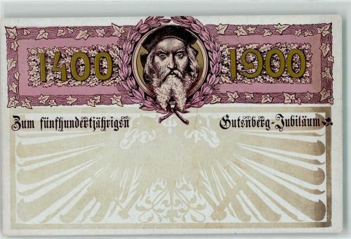500 jähr. Jubiläum AK Gutenberg 1900 Lithographie