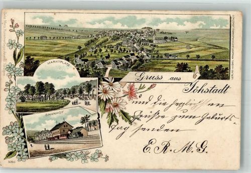 Jöhstadt 1900 Lithographie Marktplatz Bahnhof