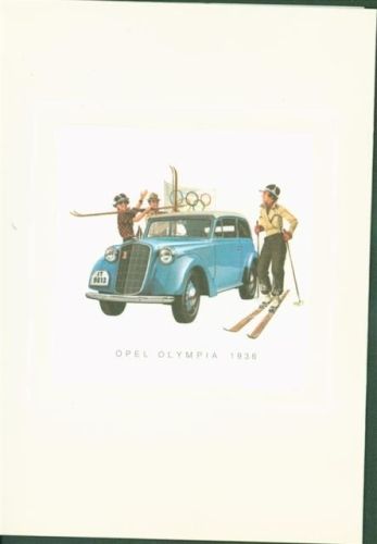 Rüsselsheim Opel Olympia 1936 Bild auf echter Seide gedruckt im Passepartout Rahmen Klappkarte