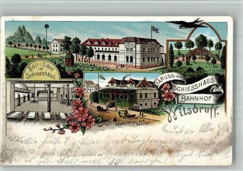 Wilsdruff 1901 Lithographie Etablissement Das Schiesshaus Ballsaal König Albert-Grotte Gasthaus zum Bahnhof