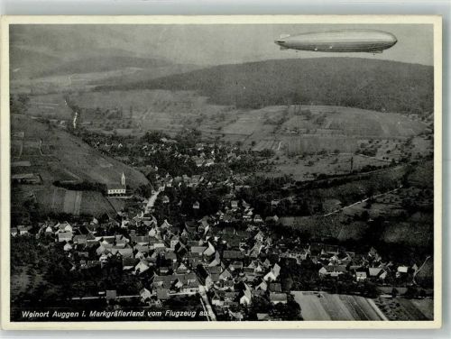 79424 W7841 Auggen Foto AK Fliegeraufnahme Zeppelin-Luftschiff über Auggen