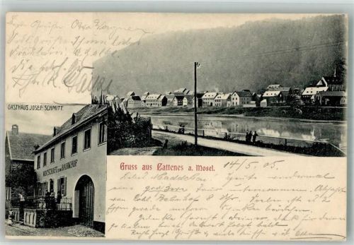 Kattenes 1905 Gasthaus zum Bahnhof Mosel Bahnpost Metz-Koblenz Zug 402