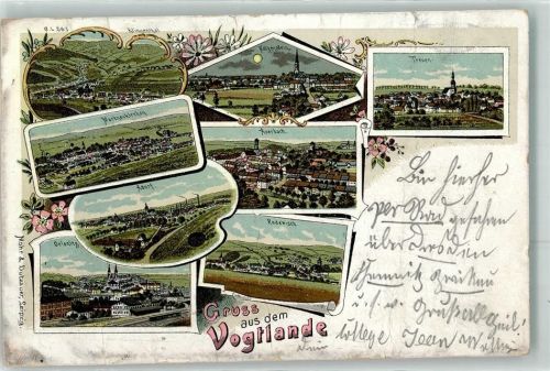 Rodewisch 1902 Gruss aus dem Vogtlande Mond Falkenstein Treuen Auerbach Markneukirchen Oelsnitz Rodewisch Klingenthal