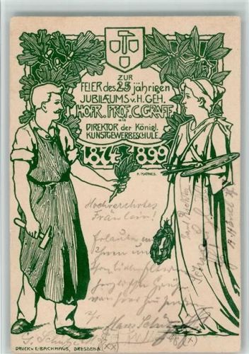 Dresden 1899 25 jähriges Jubiläum Direktor der Kunstgewerbeschule Prof. Graff C. sign. Matthies