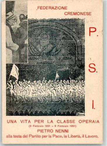 26027 Rivolta d'Adda Künstlerkarte ein Leben f. d. Arbeiterklasse Pietro Nenni P.S.I. sign. Erini