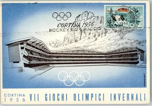 Cortina d'Ampezzo 1956 Stadion Hockey su Ghiaccio sign.Mancioli AK