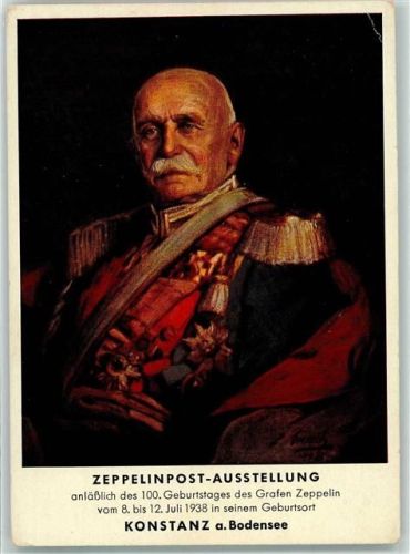 Konstanz 1938 Zeppelinpost-Ausstellung anläßlich des 100. Geburtstages Sonderstempel Privatganzsache