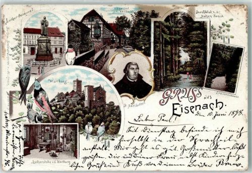 Eisenach 1898 Gruss aus Wartburg Denkmal Burghof Lutherstube AK