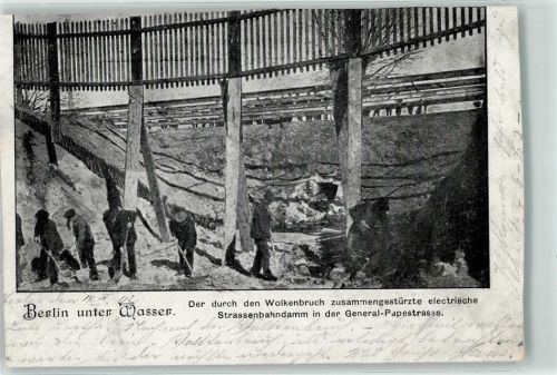 Tempelhof 1902 der durch den Wolkenbruch zusammengestürzte elektrische Straßenbahndamm in der General Papestraße