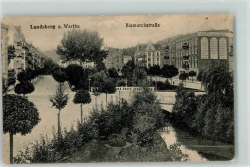 Landsberg a.d. Warthe Gorzów Wlkp. Gebrauchsspuren Bismarckstraße Freymüller Bahnpost Zug Nr.346