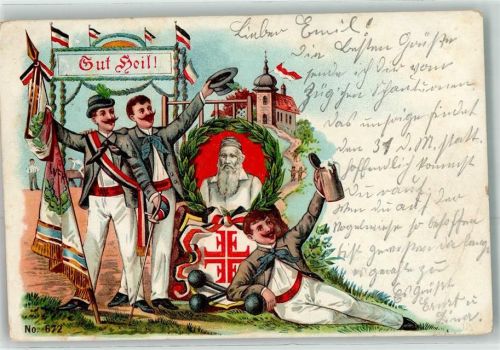 1902 Nr. 672 Gut Heil - Fahnenträger AK
