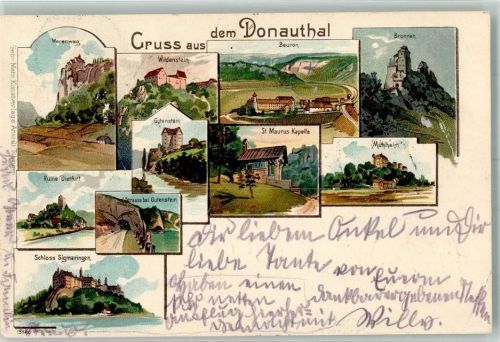 Beuron 1902 Werenwag Schloß Sigmaringen Gutenstein St. Maurus-Kapelle Bronnen Lithographie