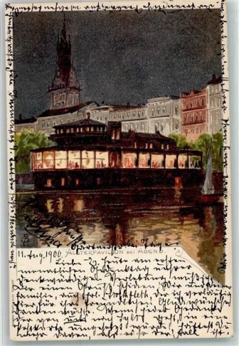 Hamburg 1900 Alsterpavillon am Abend auf AK