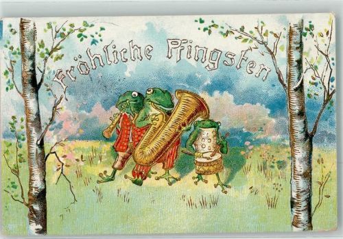 Pfingsten vermenschlicht Instrumente Lithografie PMB Serie 4122 Frosch 1907 Prägedruck