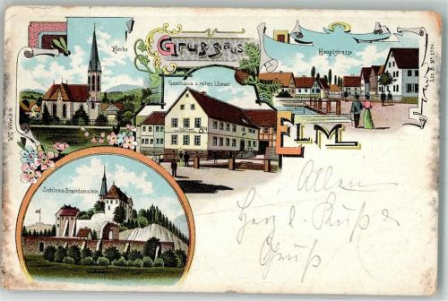 Schlüchtern 1900 Lithographie Gasthaus zum Löwen Hauptstraße Burg Brandenstein
