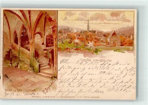 Maulbronn 1898 sign. Schmohl Kloster Maulbronn mit Kreuzgang Verlag Freytag Serie Württemberg No. 20