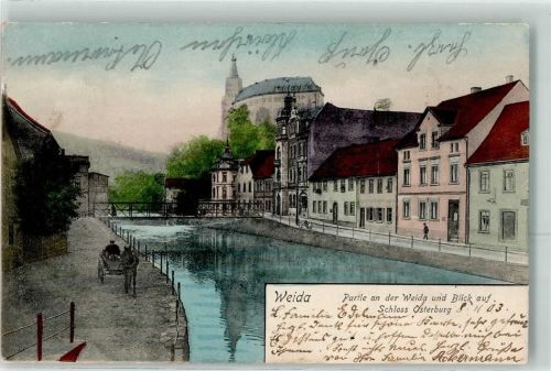 Weida 1903 Schloss Osterburg Brücke Weida Pferdewagen