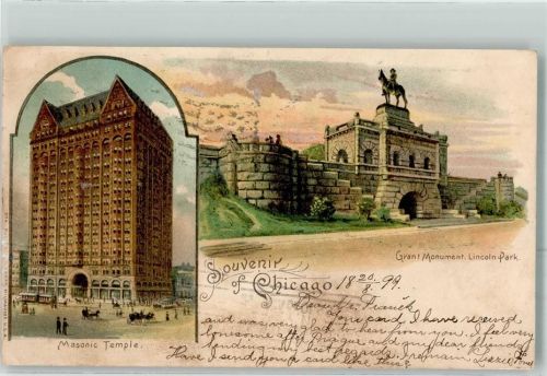 Chicago 1899 Masonic Temple Grant Monument Lincoln Park Straßenbahn