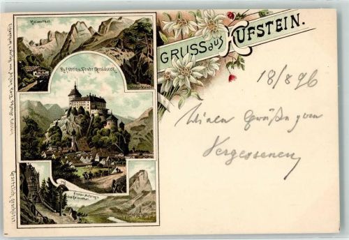 Kufstein 1896 Kaiserthal Feste Geroldseck Blumen Gruss Lithographie