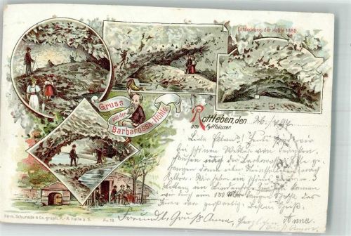 Rottleben 1897 Lithographie Barbarossa Höhle beschnitten