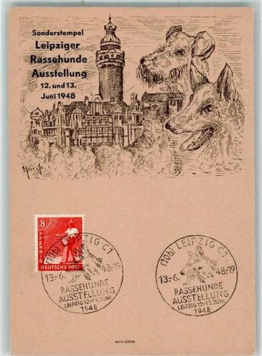 Leipzig Schäferhund Rassehund Ausstellung Juni 1948 Sonderstempel Sonderkarte