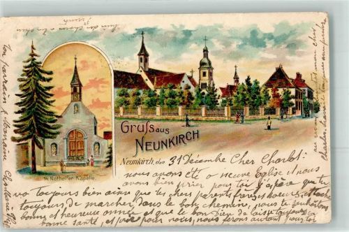 Friesenheim 1901 14. Nothelfer Kapelle Gruss Lithographie Neunkirch