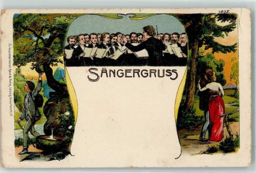 Sängergruss Lithographie Verlag Bruno Bürger u. Ottillie 1835 ? Musik Gebrauchsspuren