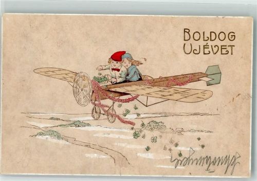 Boldog Ujevet Neujahr Kinder fliegen Glücksklee streuen