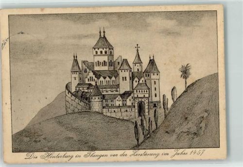 Tengen 1917 Die Hinterburg vor Zerstörung 1457 Zeichnung
