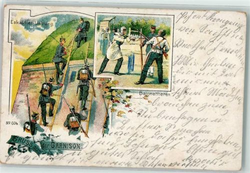 1902 Gruss aus der Garnison Eskaldier-Übung Bajonettieren